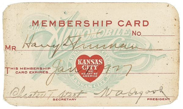 Lot 165 Harry S. Truman Membership Card