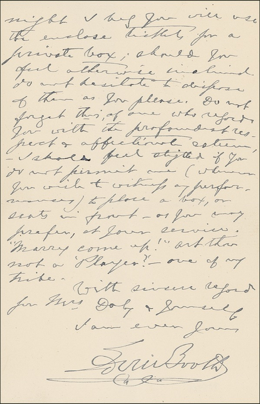 Lot 797 Edwin Booth Handwritten Letter Signed