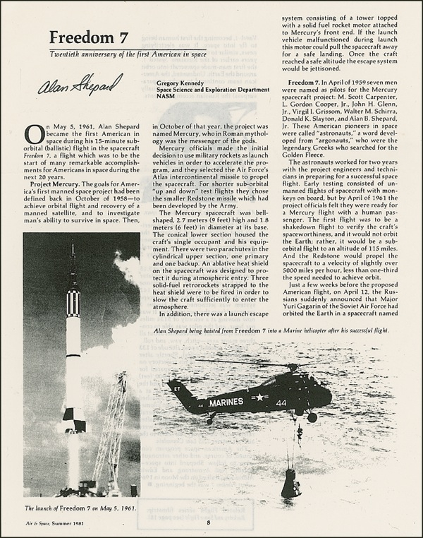 Lot 461 Alan Shepard Article
