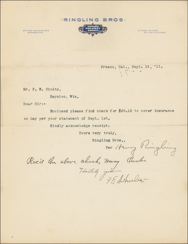 Lot 1033 Henry Ringling Typed Letter Signed