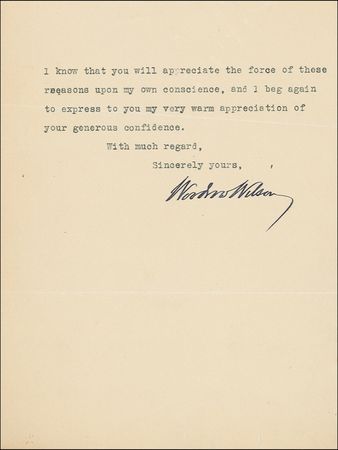 Lot #176 Woodrow Wilson: Soon-to-be-President Wilson “conscientiously” turns down an offer: “It would be impossible ... to perform the duties of such a Trusteeship in the way that would certify ... my own conscience” - Image 2
