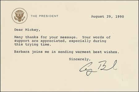 Lot #16 George Bush: Sending thanks to Mickey