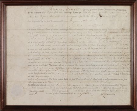 Lot #100 James Monroe: Early land grant from Governor Monroe - Image 1