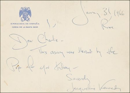 Lot #84 Jacqueline Kennedy: Jackie letter and rosary beads blessed in-person by Pope Paul VI - Image 1