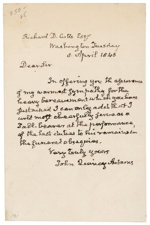 Lot #3 John Quincy Adams: Offering his services as