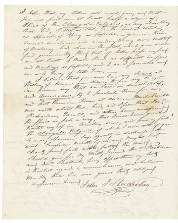 Lot #188 John J. Audubon: “Extremely engaged … as I have heard of something like twenty species of new birds”: AUDUBON seeks the assistance of a fellow ornithologist as he toils to finish his magnum opus, BIRDS OF NORTH AMERICA - Image 2