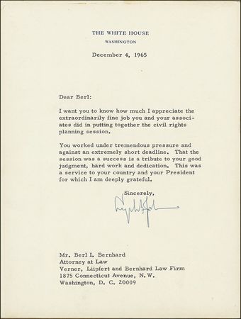 Lot #80 Lyndon B. Johnson: “Those to whom the national commitment to social justice means the most”: LBJ praises a prominent civil rights advocate - Image 1