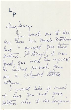 Lot #1016 Mary Pickford: “You are a splendid little actress”: Pickford graciously toasts Mary Miles Minter - Image 2