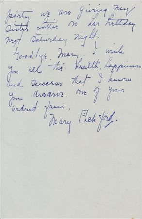 Lot #1016 Mary Pickford: “You are a splendid little actress”: Pickford graciously toasts Mary Miles Minter - Image 3