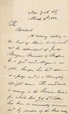 Lot #59 U. S. Grant: Once a president: Grant attempts to engineer an official appointment in a letter to one of his Executive Mansion successors - Image 1
