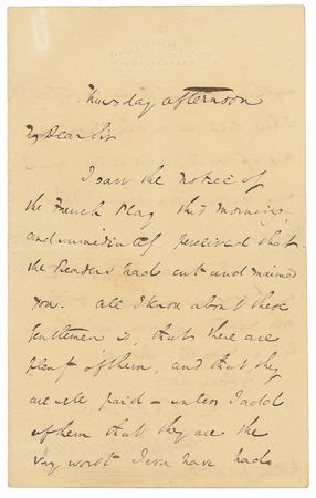 Lot #490 Charles Dickens: Dickens violently defends his drama critic: “I have laid in a chaldron or two of coals and will haul your reader over them this morning.” - Image 2