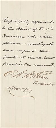 Lot #9 Chester A. Arthur Endorsement