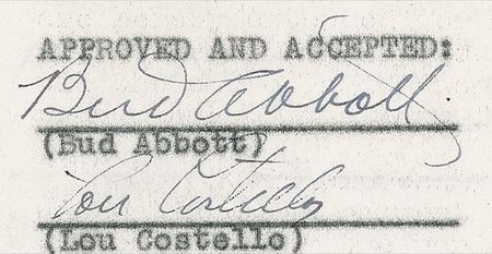 Lot #754 Abbott and Costello Signed Document - Image 1