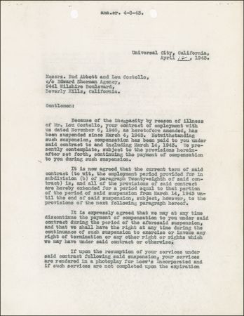 Lot #754 Abbott and Costello Signed Document - Image 2