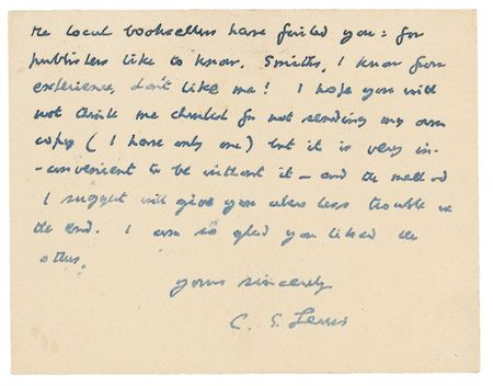 Lot #515 C. S. Lewis: Mentioning The Silent Planet, The Pilgrim?s Progress, and The Screwtape Letters - Image 1