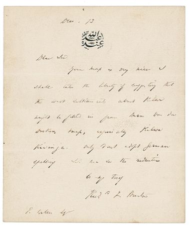 Lot #200 Richard F. Burton: Commenting on a “very nice” map of Africa - Image 1