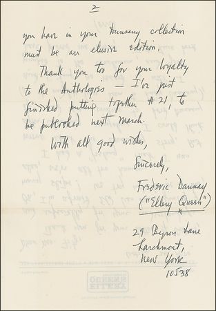 Lot #493 Ellery Queen: Dannay, Frederic Handwritten Letter Signed - Image 1