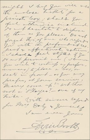 Lot #797 Edwin Booth Handwritten Letter Signed - Image 1