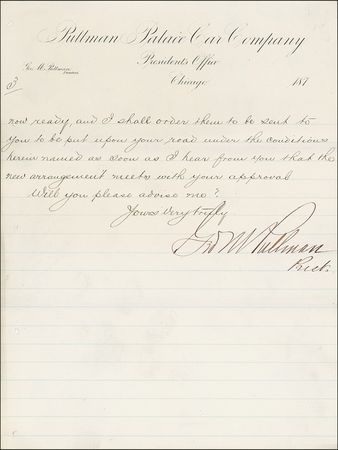 Lot #288 George W. Pullman: The invention that made him a millionaire: “The Pullman Company will make all necessary renewals and repairs to said cars” - Image 1