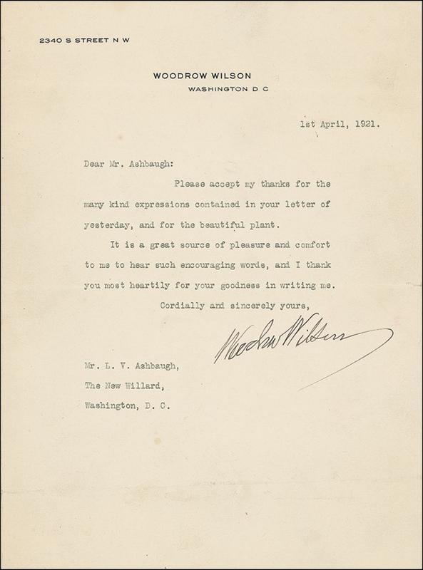 Lot 160 Woodrow Wilson: A month after leaving office