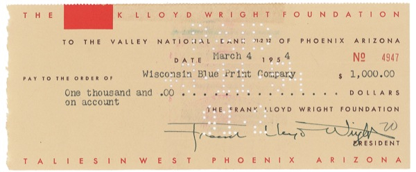 Lot 559 Frank Lloyd Wright Check