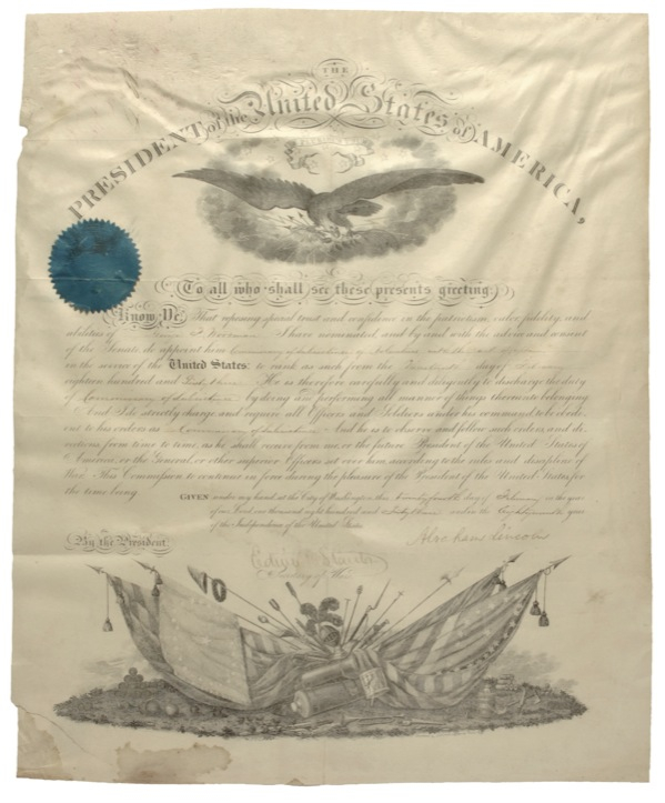Lot 87 Abraham Lincoln: NATION AT WAR: Lincoln signs a military appointment a day before the controversial Conscription Act was passed by Congress