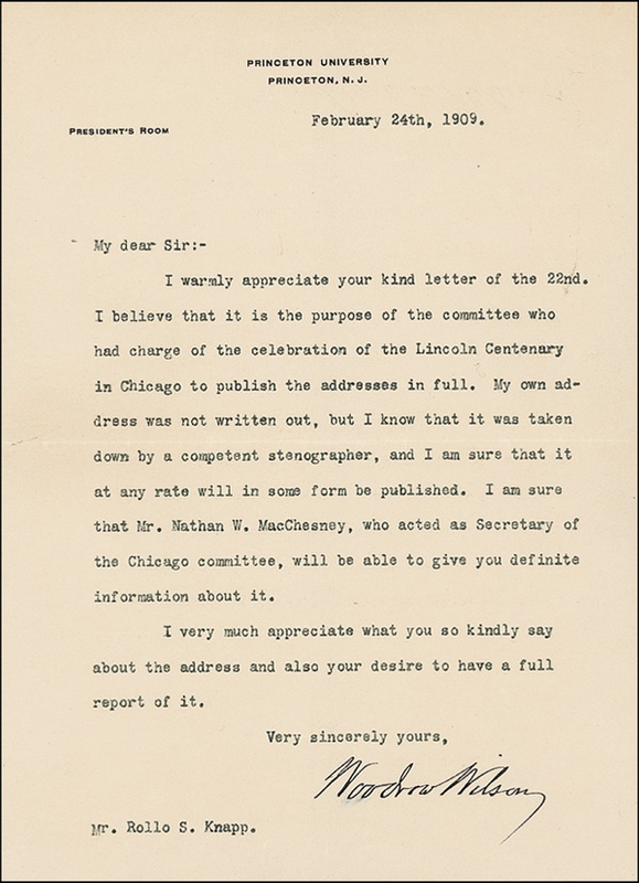 Lot 163 Woodrow Wilson Typed Letter Signed