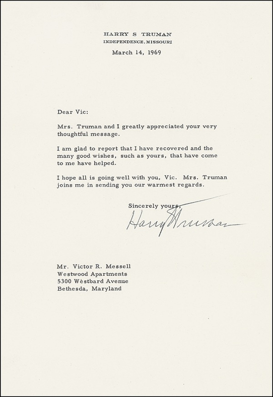 Lot 147 Harry S. Truman Typed Letter Signed