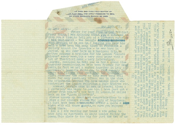 Lot 985 Stan Laurel: “Mr. Hardy is still the same - eight months now and no improvement…really tragic.”