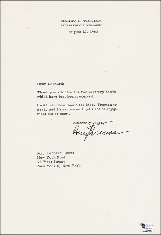 Lot 149 Harry S. Truman Typed Letter Signed