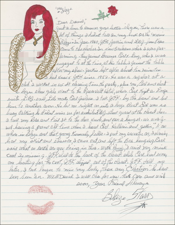 Lot 1080 Blaze Starr: ?JFK ... led me right to a closet.... We were just having a grand old time?