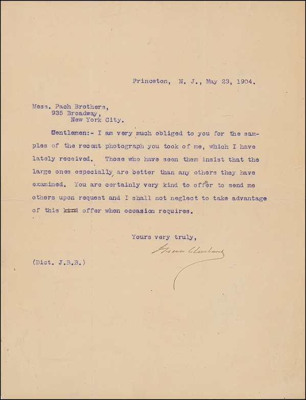 Lot 18 Grover Cleveland: Size does matter as Cleveland thanks the Pach Brothers for photographs