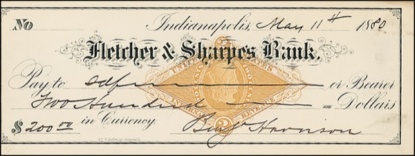 Lot 61 Benjamin Harrison Check