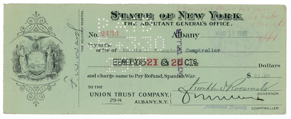 Lot 124 Franklin D. Roosevelt Check