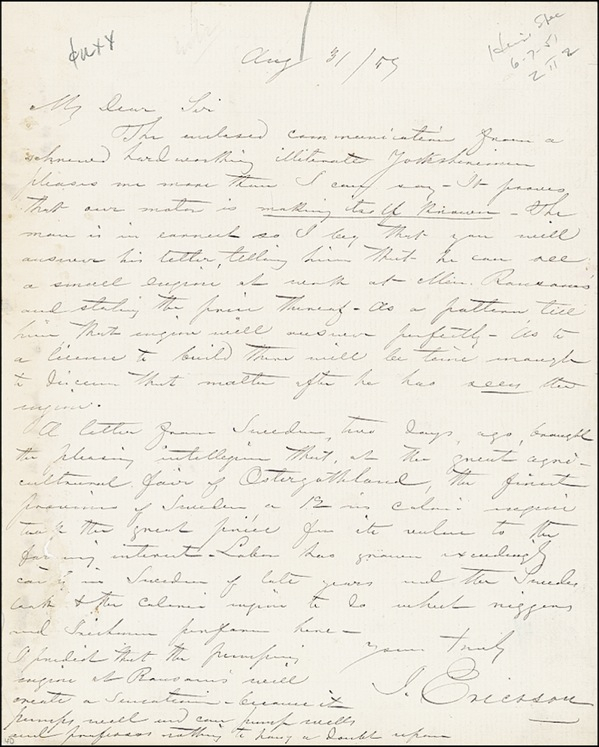 Lot 324 John Ericsson Handwritten Letter Signed