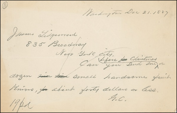 Lot 20 Grover Cleveland: Cleveland’s last minute Christmas shopping