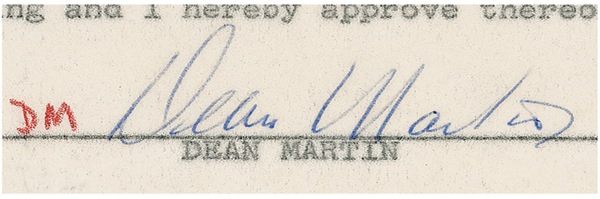 Lot 1008 Dean Martin Signed Document