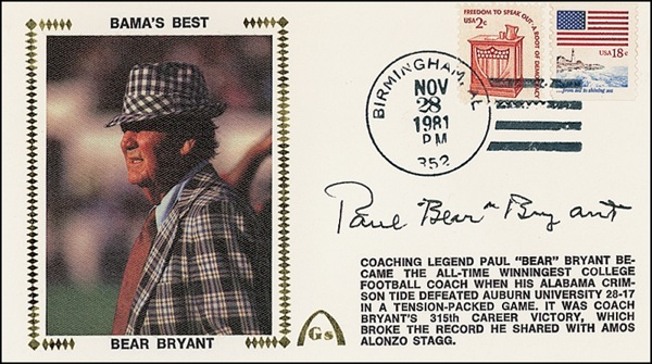 Lot 1169 Paul “Bear” Bryant Commemorative Cover