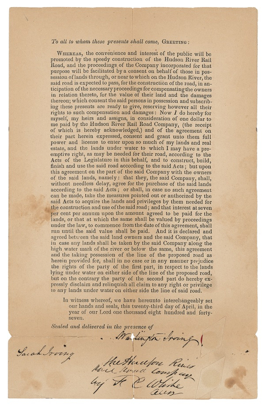 Lot 507 Washington Irving Signed Document