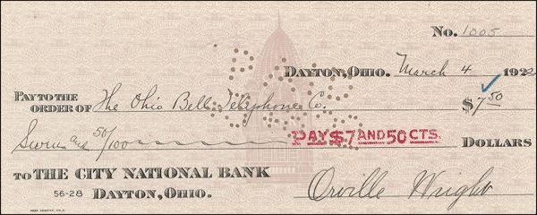 Lot 470 Orville Wright Check