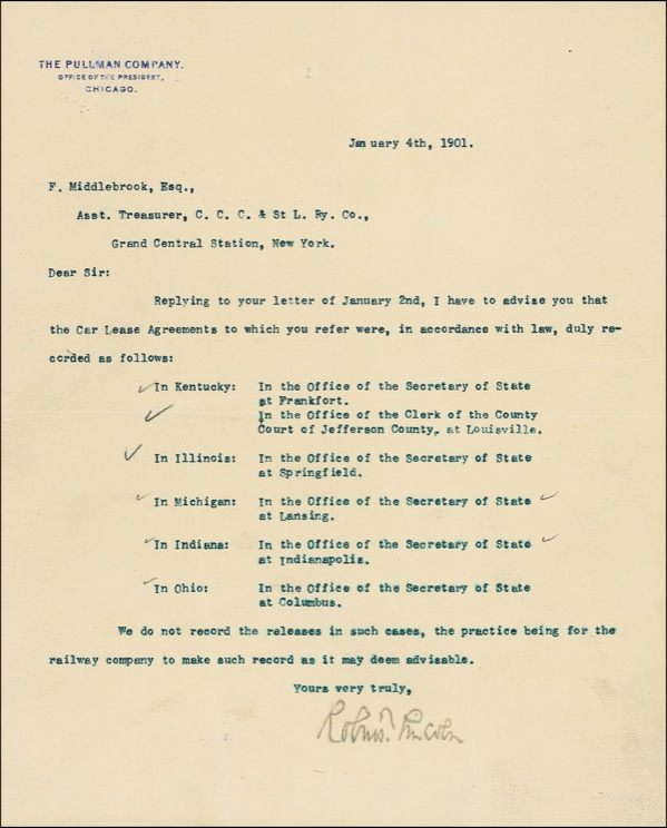 Lot 251 Robert Todd Lincoln Typed Letter Signed
