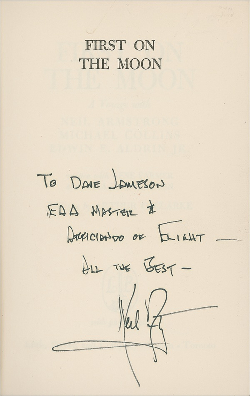 Lot 406 Neil Armstrong: FIRST ON THE MOON: ARMSTRONG signs the APOLLO 11 astronauts’ published account of their epochal mission