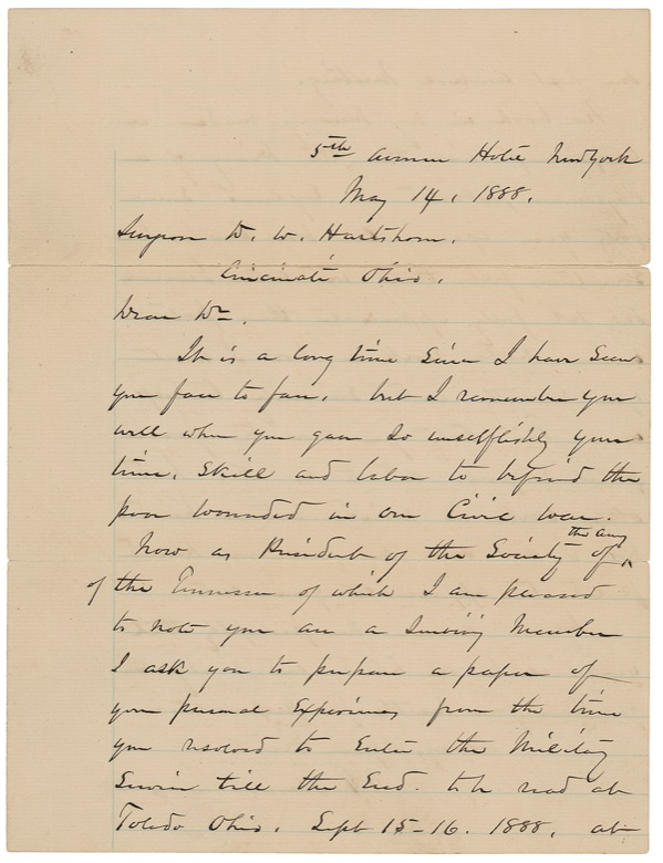Lot 366 William T. Sherman: Seeking the memoir of a surgeon who ?gave so unselfishly your time, skill, and labor to befriend the poor wounded in our Civil War?