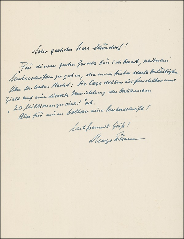 Lot 436 Hugo Eckner Handwritten Letter Signed