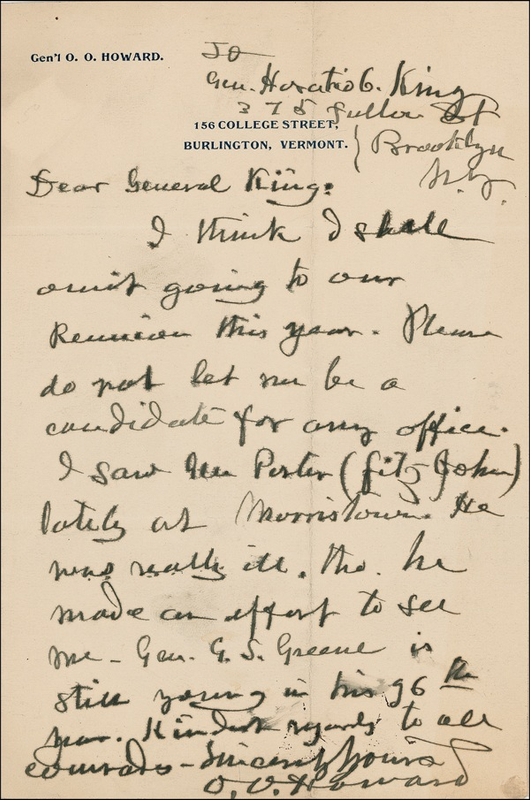 Lot 334 O. O. Howard: Fading away: “I think I shall omit going to our Reunion this year”