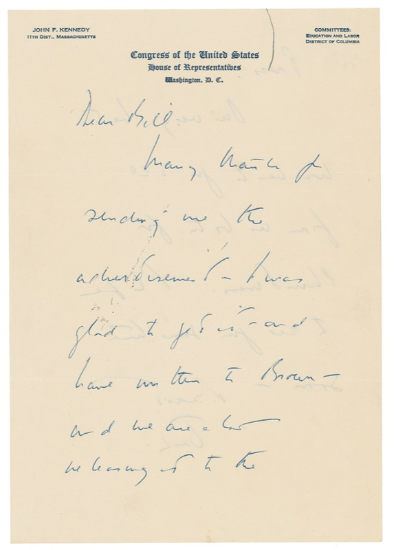 Lot 83 John F. Kennedy: IN THE HOUSE: Congressman JFK sends thanks and Christmas wishes