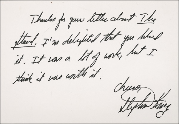 Lot 513 Stephen King: His magnum opus: “[The Stand] was a lot of work, but I think it was worth it”