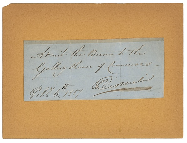 Lot 201 Benjamin Disraeli Signed Note