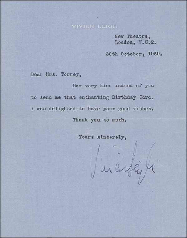 Lot 987 Vivien Leigh Typed Letter Signed