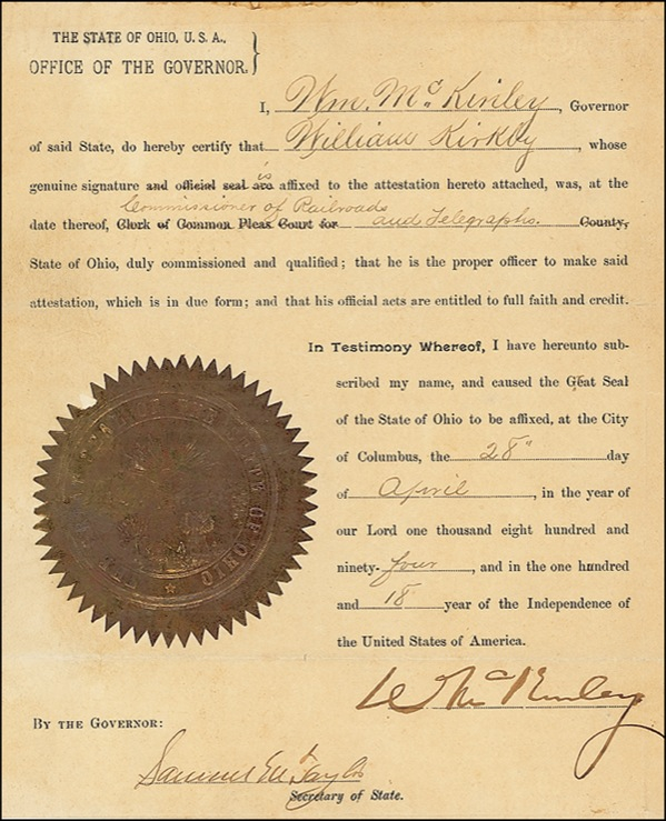Lot 92 William McKinley Signed Document